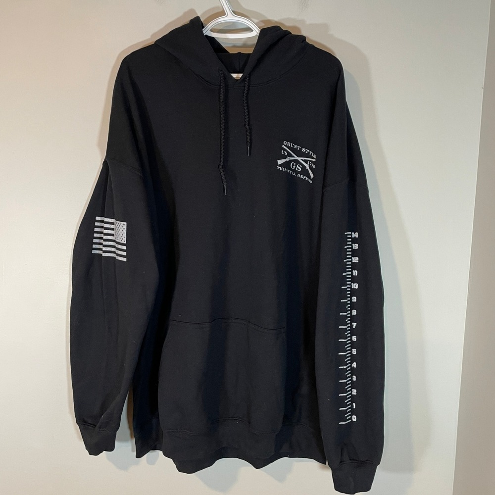 Grunt Style Realtree Fishing Hoodie Mens‎ Black Bass Graphic Ruler Sleeve XXXL